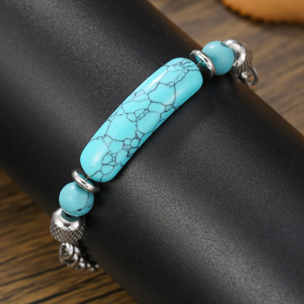 Wholesale Europe and the United States hot-selling bridge turquoise bracelet vintage stainless steel chain stitching turquoise titanium steel men's bracelet does not fade