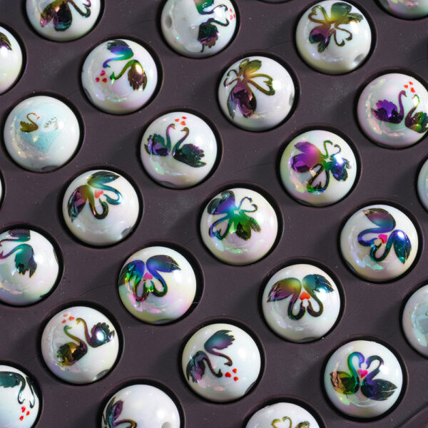 Wholesale 10pcs Black Swan Mixed Printing Beads 16mm Decorative Beads