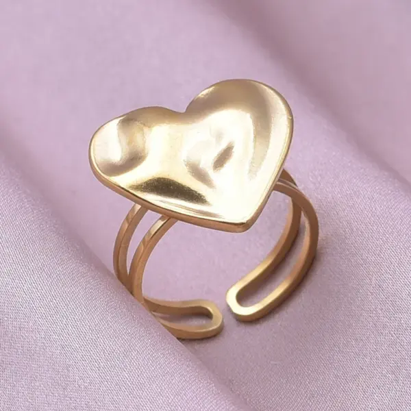 Wholesale PVD Coated Real Gold Plated 18K Gold Heart Shape 304 Stainless Steel Simple Style Waterproof Non Tarnish Open Rings