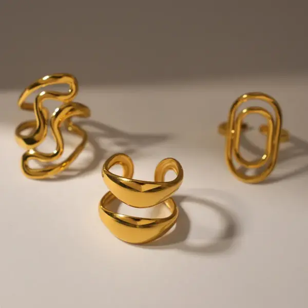 Ion Plating (IP) Real Gold Plated 18K Gold Geometric 304 Stainless Steel Casual Waterproof Non Tarnish Open Rings