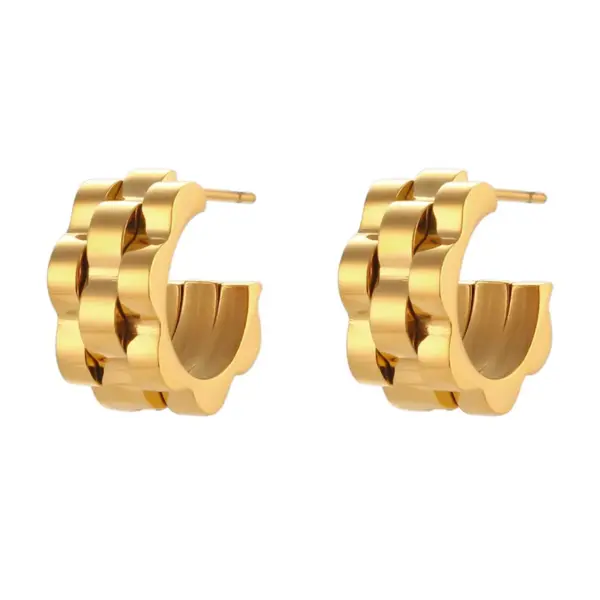 PVD Coated Real Gold Plated 18K Gold Geometric 304 Stainless Steel Hip-Hop Waterproof Non Tarnish Earrings