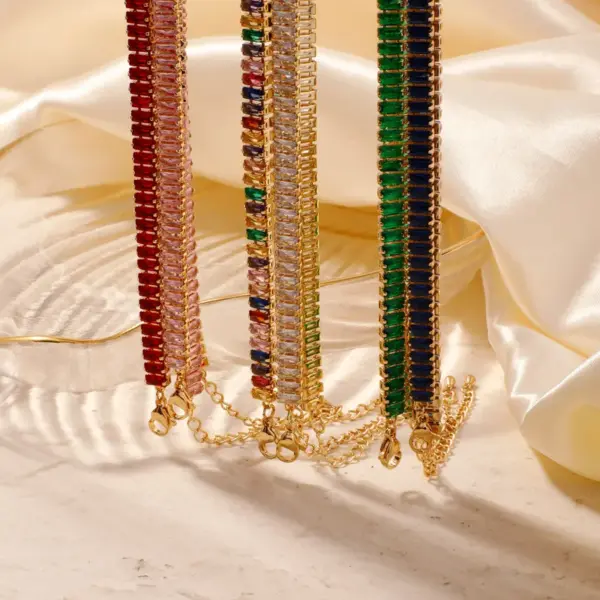 Wholesale Copper Solid Color Chain Vacuum Plating Zircon Gold Plated Lady Sweet Shiny Inlay Claw Chain Necklace