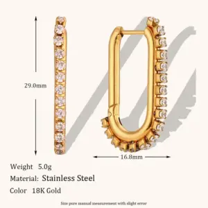 Long U-Shaped Zircon Edge Pressing Ear Ring-Gold-White diamond