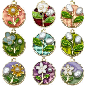Mix 9 round flower series-9 styles each 1-31.5g-sn1106 / Monet garden oil painting style three-dimensional pendant