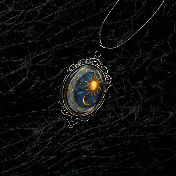 oly-1c2f58ca4881bfa5e23836a2a4d11d2f Wholesale Charming Oval Glass Pendant Necklace-Sun and Moon Jewels in a Charming Black Frame