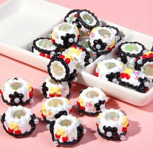 Transparent beads + black and white cream + cherry + love / One