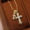 Wholesale Crow Heart Cross Necklace Women's Retro Double Cross Cross-Border European and American Couple Full Diamond Men's and Women's Double Pendant Jewelry