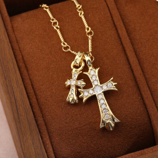 Wholesale Crow Heart Cross Necklace Women's Retro Double Cross Cross-Border European and American Couple Full Diamond Men's and Women's Double Pendant Jewelry