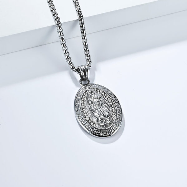 oly-1c41c9271f370db3bed849c9007a518c Wholesale Cross-border European and American Hip Hop Hihop Virgin Mary Titanium Steel Necklace Plated 18K Gold Retro Great Wall Pattern Men's Pendant