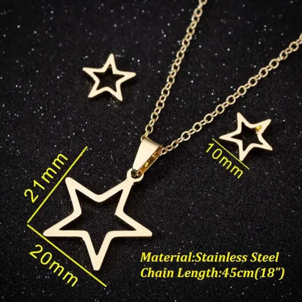 Wholesale PVD Coated 18K Gold Real Gold Plated Pentagram 201 Stainless Steel Fashion Waterproof Non Tarnish Earrings Necklace