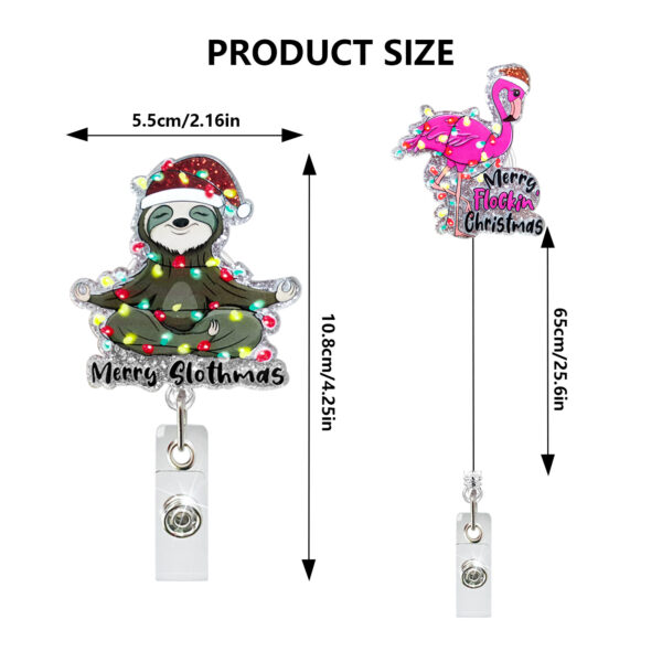 Wholesale Christmas glitter acrylic sloth dinosaur crane puppy retractable rotating alligator clip badge easy pull-up buckle