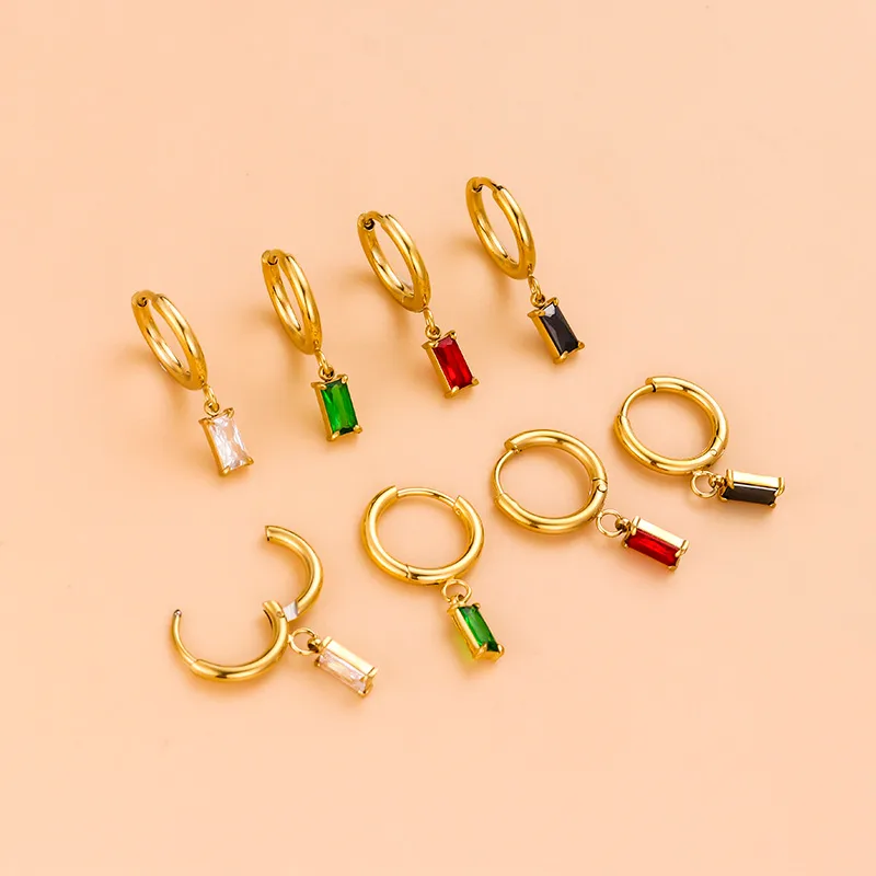 Wholesale 1 Pair Simple Style Geometric Rectangle Gold Plated 304 Stainless Steel Zircon Stainless Steel Earrings