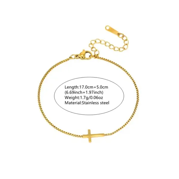 304 Stainless Steel Cross PVD Coated 18K Gold Plated IG Style Fairy Style Casual Box Chain Lobster Trigger Clasp Closure Gold Bracelets
