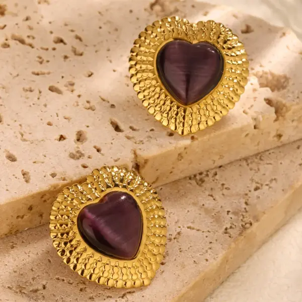 Wholesale 1 Pair Vintage Style French Style Heart Shape Plating 304 Stainless Steel Ear Studs