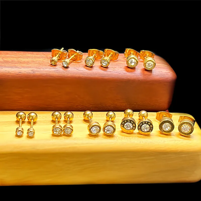 Wholesale 1 Piece Simple Style Geometric Plating 304 Stainless Steel Ear Studs