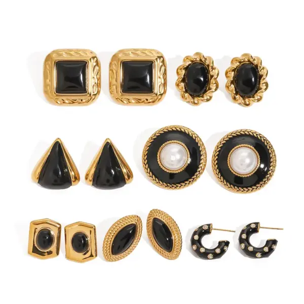 Wholesale 304 Stainless Steel C Shape Geometric Oval PVD Coated Real Gold Plated Vintage Style Classic Style Waterproof Non Tarnish Plating Ear Studs