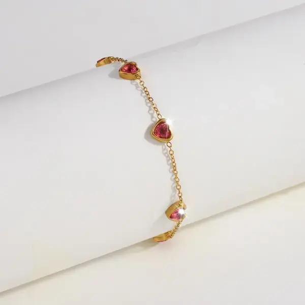 Wholesale 304 Stainless Steel Heart Shape PVD Coated Zircon Real Gold Plated 18K Gold Simple Style Classic Style Waterproof Non Tarnish O-shaped Chain Lobster Trigger Clasp Closure Bracelets