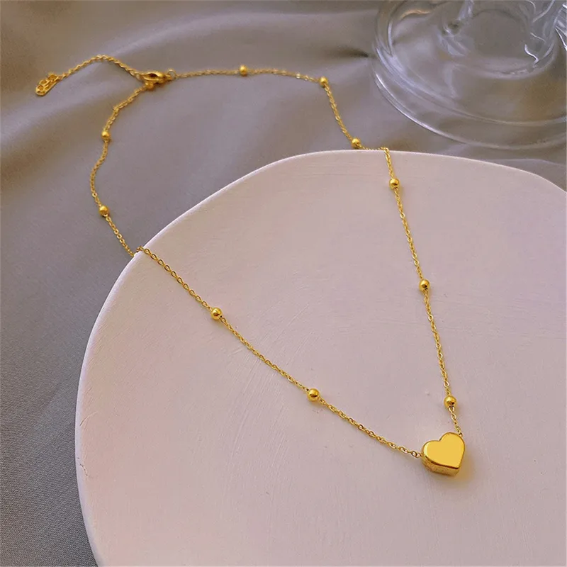 Wholesale Simple Style Heart Shape Titanium Steel Plating Gold Plated Pendant Necklace