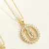Wholesale Simple Style Virgin Mary Devil's Eye Copper 14k Gold Plated Zircon Pendant Necklace In Bulk