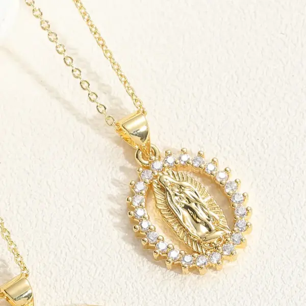 Wholesale Simple Style Virgin Mary Devil's Eye Copper 14k Gold Plated Zircon Pendant Necklace In Bulk