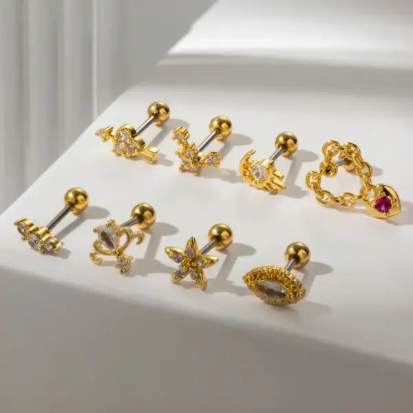 1 Piece Ear Cartilage Rings & Studs Sweet Heart Shape Flower 316L Stainless Steel Copper Waterproof Non Tarnish Surgical Steel Zircon Ear Cartilage Rings & Studs