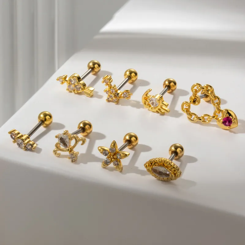 Wholesale 1 Piece Ear Cartilage Rings & Studs Sweet Heart Shape Flower 316L Stainless Steel Copper Waterproof Non Tarnish Surgical Steel Zircon Ear Cartilage Rings & Studs