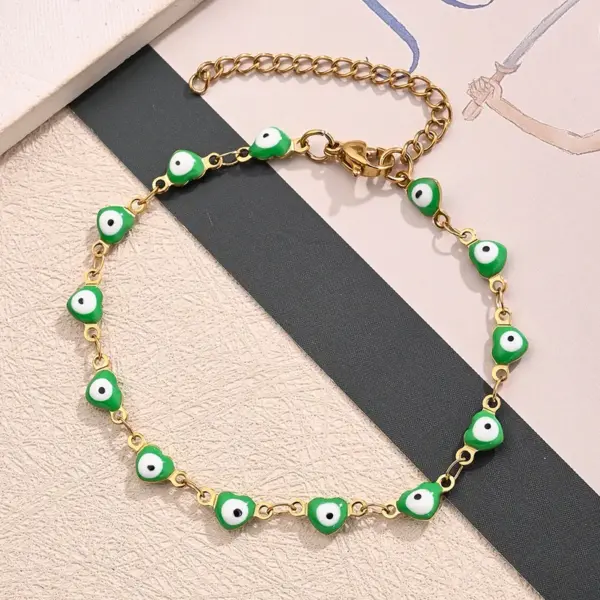 Wholesale Casual Classic Style Devil's Eye Color Block Heart Shape 304 Stainless Steel 18K Gold Plated Bracelets In Bulk