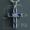 Wholesale Fashion Simple Copper Inlaid Blue Oval Zircon Cross Pendant Necklace