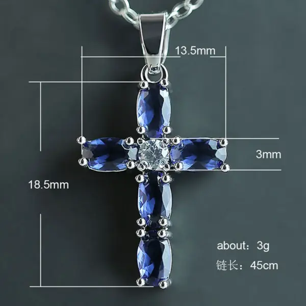 Wholesale Fashion Simple Copper Inlaid Blue Oval Zircon Cross Pendant Necklace