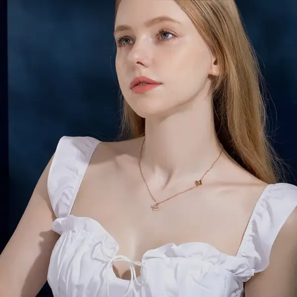 Wholesale Cute Two Butterfly Titanium Steel Necklace