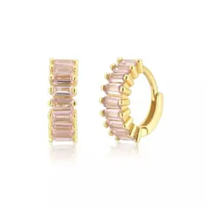 round Ring Earrings/Light Pink Diamond No Word Printing/Yellow / Gold