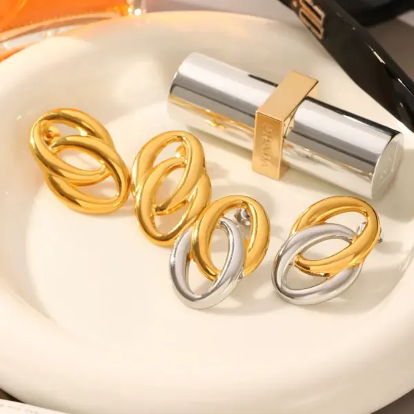 304 Stainless Steel O-Type PVD Coated Stone-Free Real Gold Plated Simple Style Waterproof Non Tarnish Gold Earrings