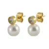 Wholesale 1 Pair Retro Geometric Inlay 304 Stainless Steel Artificial Pearls 18K Gold Plated Stainless Steel Earrings