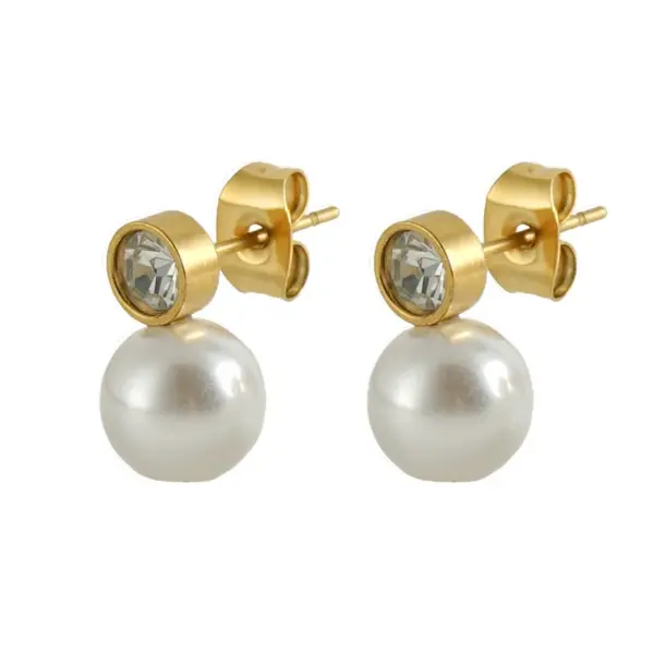 Wholesale 1 Pair Retro Geometric Inlay 304 Stainless Steel Artificial Pearls 18K Gold Plated Stainless Steel Earrings