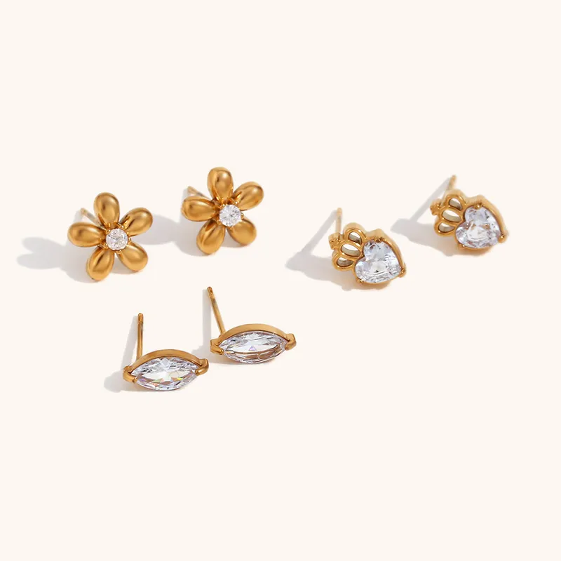 Wholesale PVD Coated Real Gold Plated 18K Gold Crown Flower Stainless Steel Simple Style Waterproof Non Tarnish Ear Studs