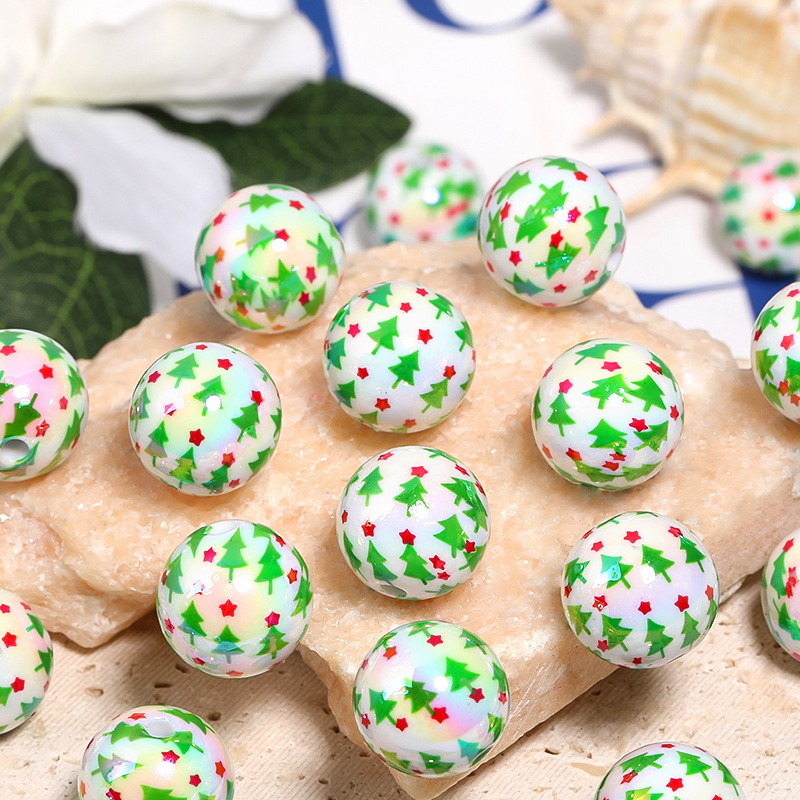 Wholesale Five-inted star Christmas tree print DIY beads
