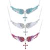 Wholesale Cross-border European and American New exaggerated fashion angel wings pendant necklace diamond wings cross temperament necklace