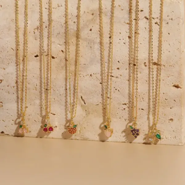 Wholesale Commute Fruit Copper 14k Gold Plated Zircon Pendant Necklace In Bulk