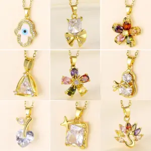 Wholesale Stainless Steel Titanium Steel 18K Gold Plated Fashion Plating Inlay Heart Shape Flower Bow Knot Zircon Pendant Necklace