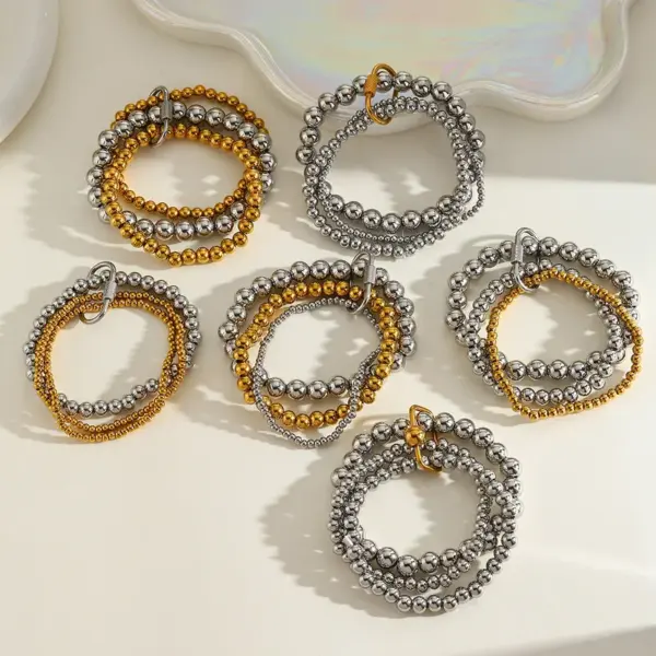 Wholesale Stainless Steel 18K Gold Plated Multi-Layer Beaded Elastic Rope Bracelet Casual Everyday Date Selfie Festival Geometric Pattern