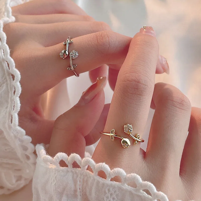 Wholesale 1 Piece Sweet Flower Copper Plating Inlay Zircon Open Ring
