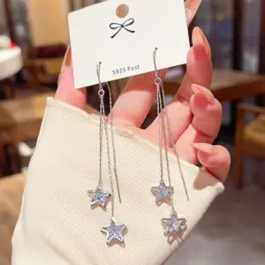 E0469 Silver Needle Hanging Earrings