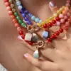 Wholesale Ion Plating (IP) 18K Gold Plated Palm Dolphin Heart Shape 304 Stainless Steel Crystal Glass Vacation Beach Waterproof Non Tarnish OT Clasp Toggle Closure Pendant Necklace