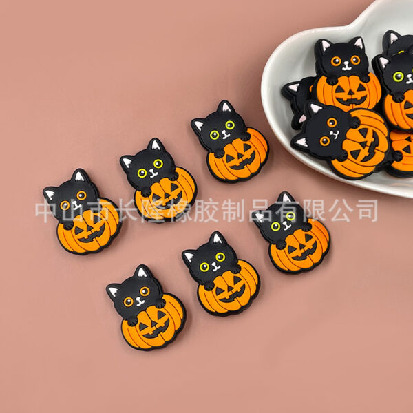 Wholesale Factory Direct Sales in Stock Popular Halloween Food Grade Silicone Glue Pumpkin Beads Teether Burnt Beads New
