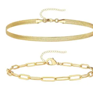 Gold Snake Bones Chain Clip Chain Anklet Two-Piece Set