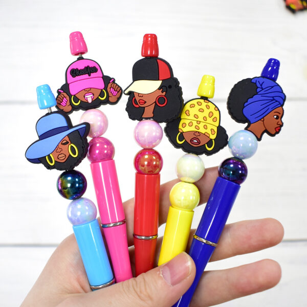 Wholesale Black girl cartoon ballint pen beaded craft