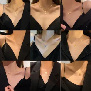 Wholesale Fashion Heart Shape Titanium Steel Pearl Inlay Artificial Gemstones Pendant Necklace 1 Piece