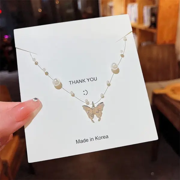 Simple Style Tassel Flower Butterfly Stainless Steel Copper Beaded Artificial Pearls Zircon Necklace