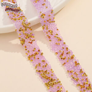 7 purple ab thin beads + golden rhinestones with pointed bottom / 1.5cm double layer hot melt adhesive, fine beads, rhinestones, hot diamond strips