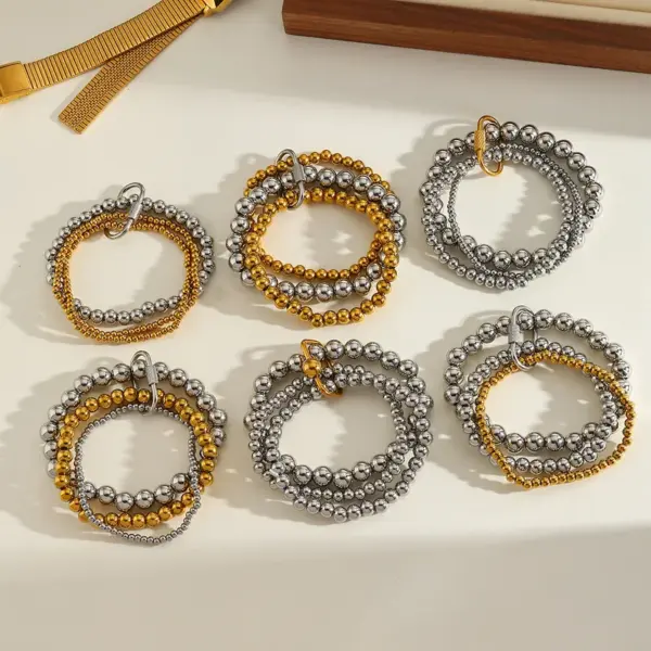 Wholesale Stainless Steel 18K Gold Plated Multi-Layer Beaded Elastic Rope Bracelet Casual Everyday Date Selfie Festival Geometric Pattern